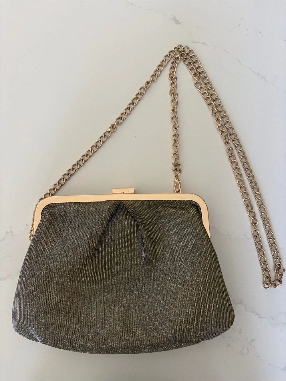 Metallic Glitter Evening Clutch with Rose Gold Frame